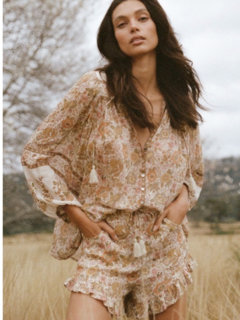 Spell & The Gypsy x FP Juniper Blouse Cream Floral Boho Top Small